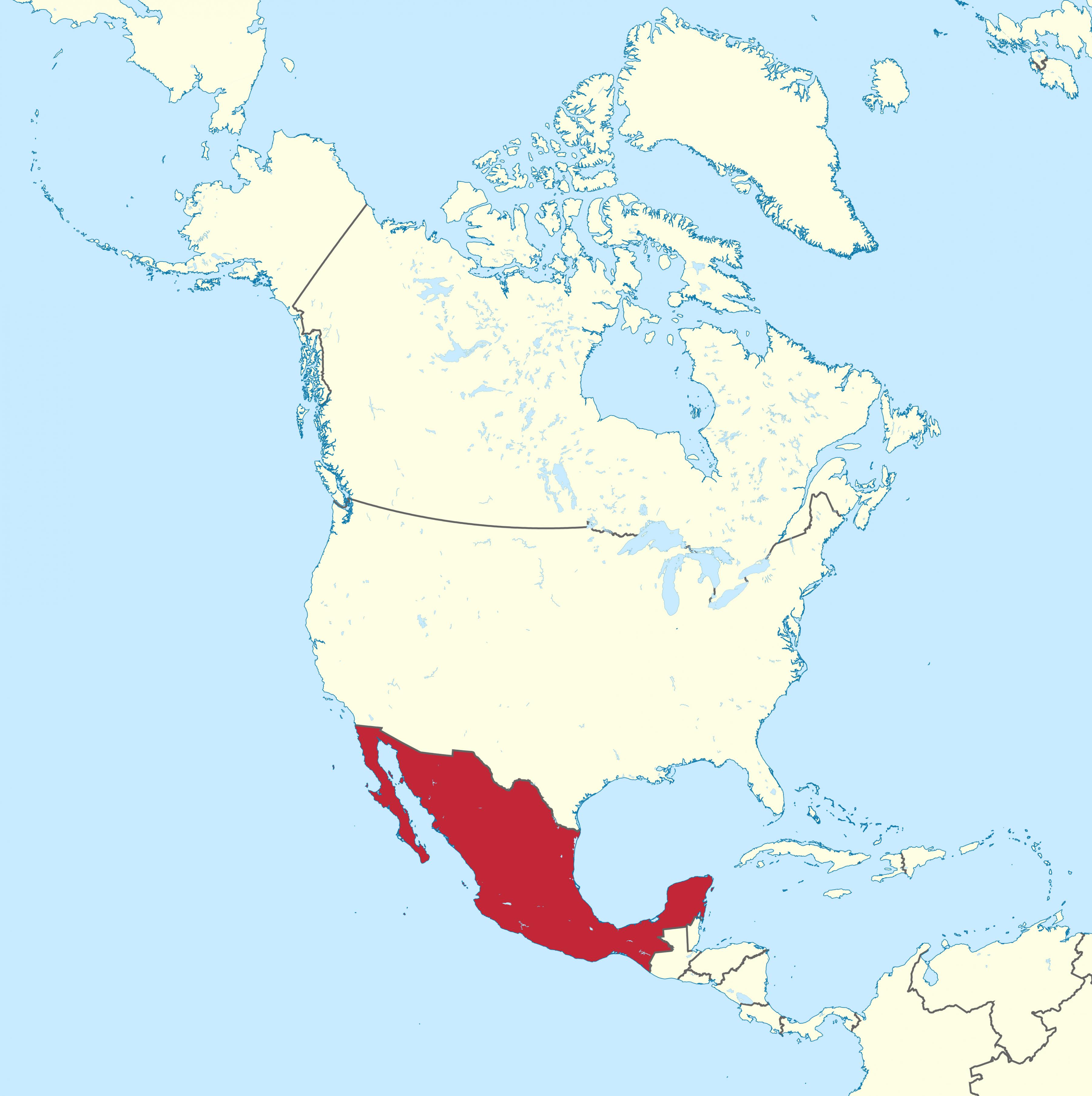 mexico on world map surrounding countries and location on americas map