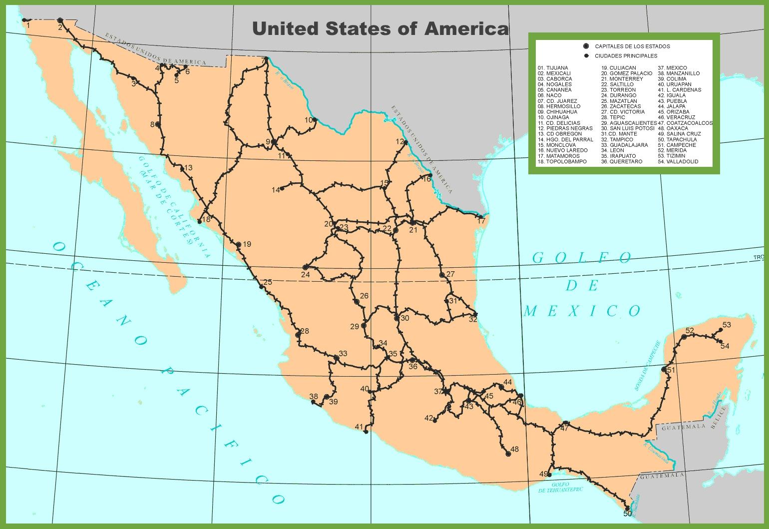Large Detailed Political Map Of Mexico With Roads And Railways Mexico