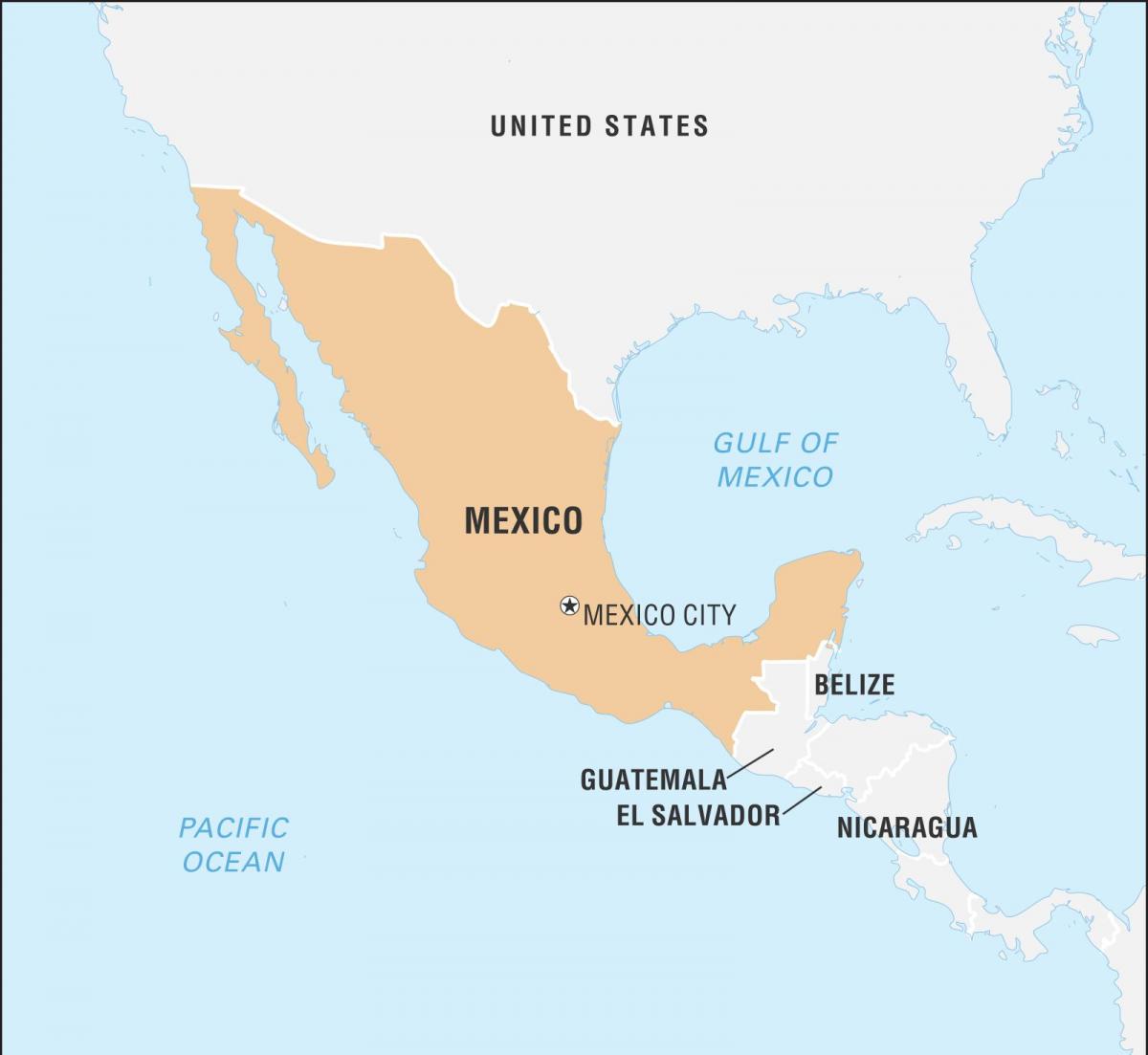 Map of Mexico and bordering countries