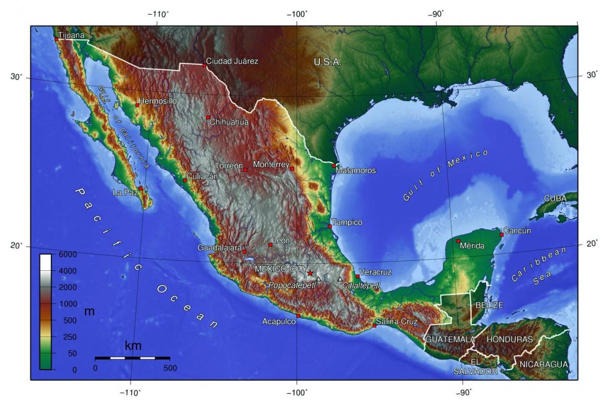 Mexico altitude map