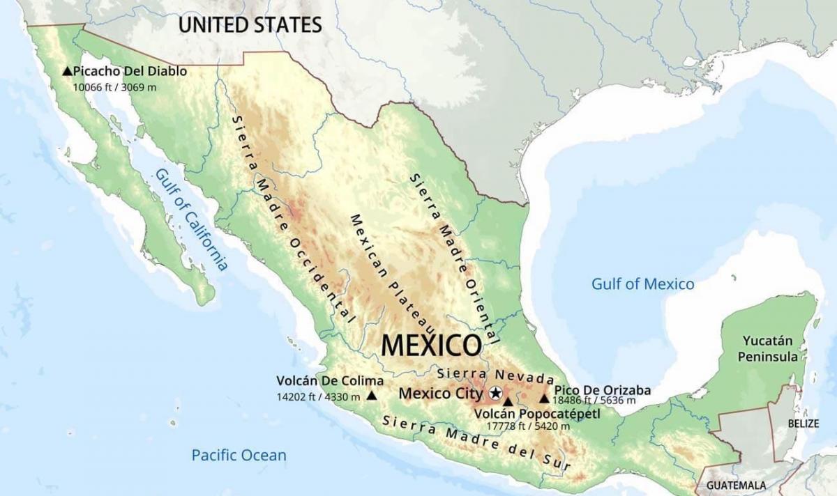 Mountains in Mexico map