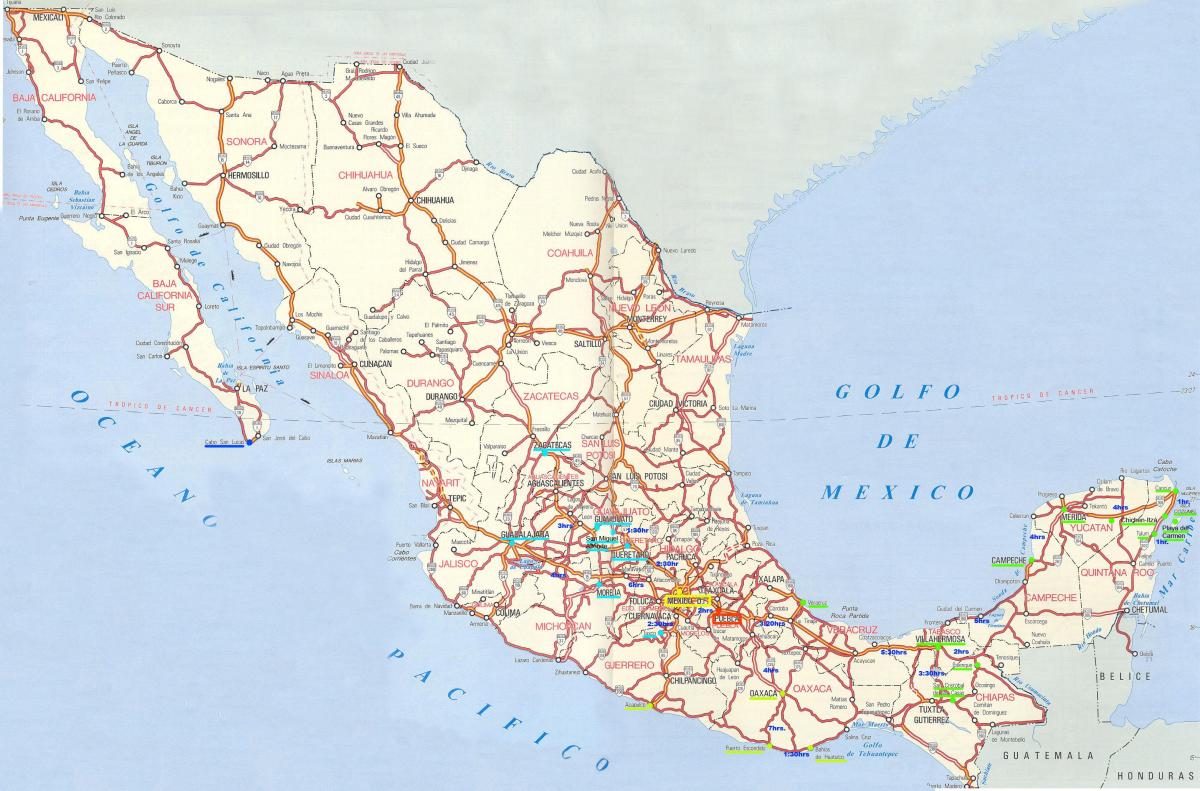 Driving map of Mexico